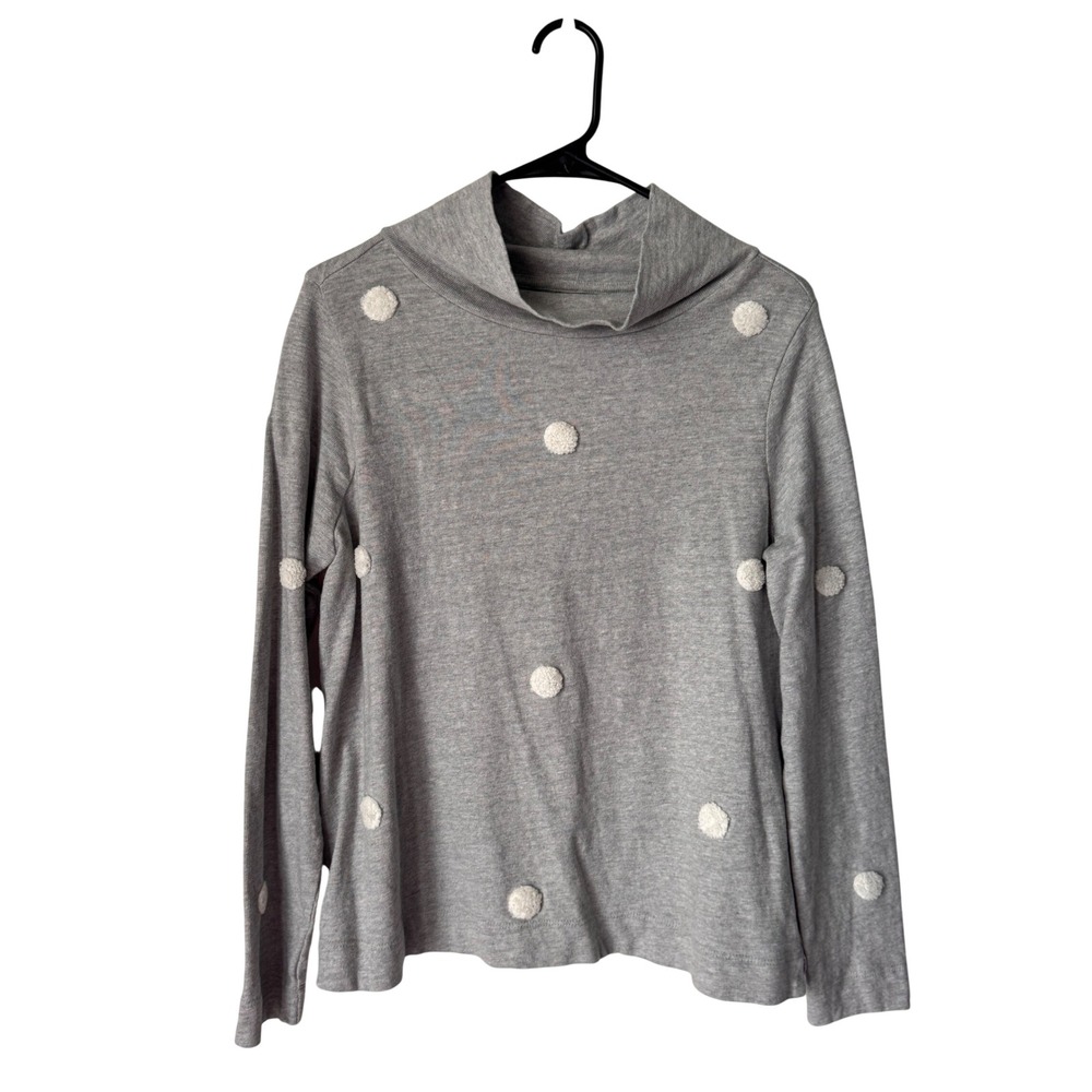 LOFT Grey Pom Pom Funnel Neck Cotton Knit Long Sleeve Top Small